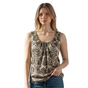 Cynthia Rowley Black and Tan Fitted Ruched Tank Top M Like New!